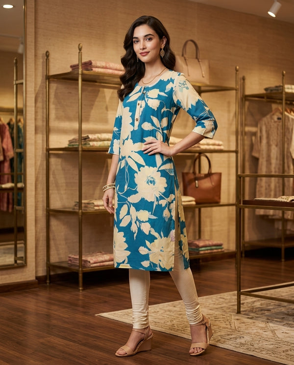 Sky Blue Blossom Kurti Secondary