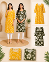 Women Floral Printed Kurti Combo Pack (Yellow & Olive Green) – Pack of 2