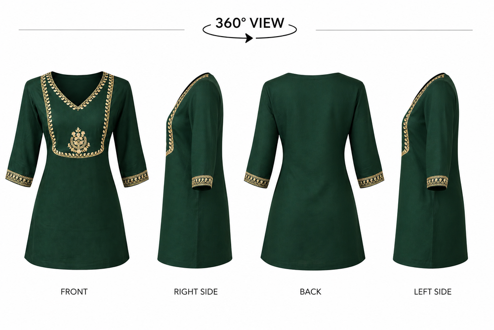 Emerald Green Embroidered Straight Kurti