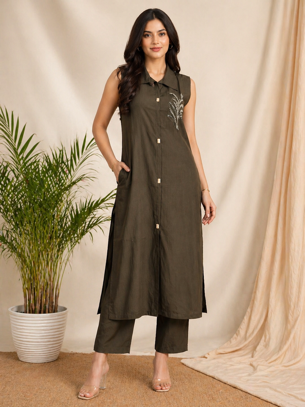 Olive Grace Embroidered Kurta Set