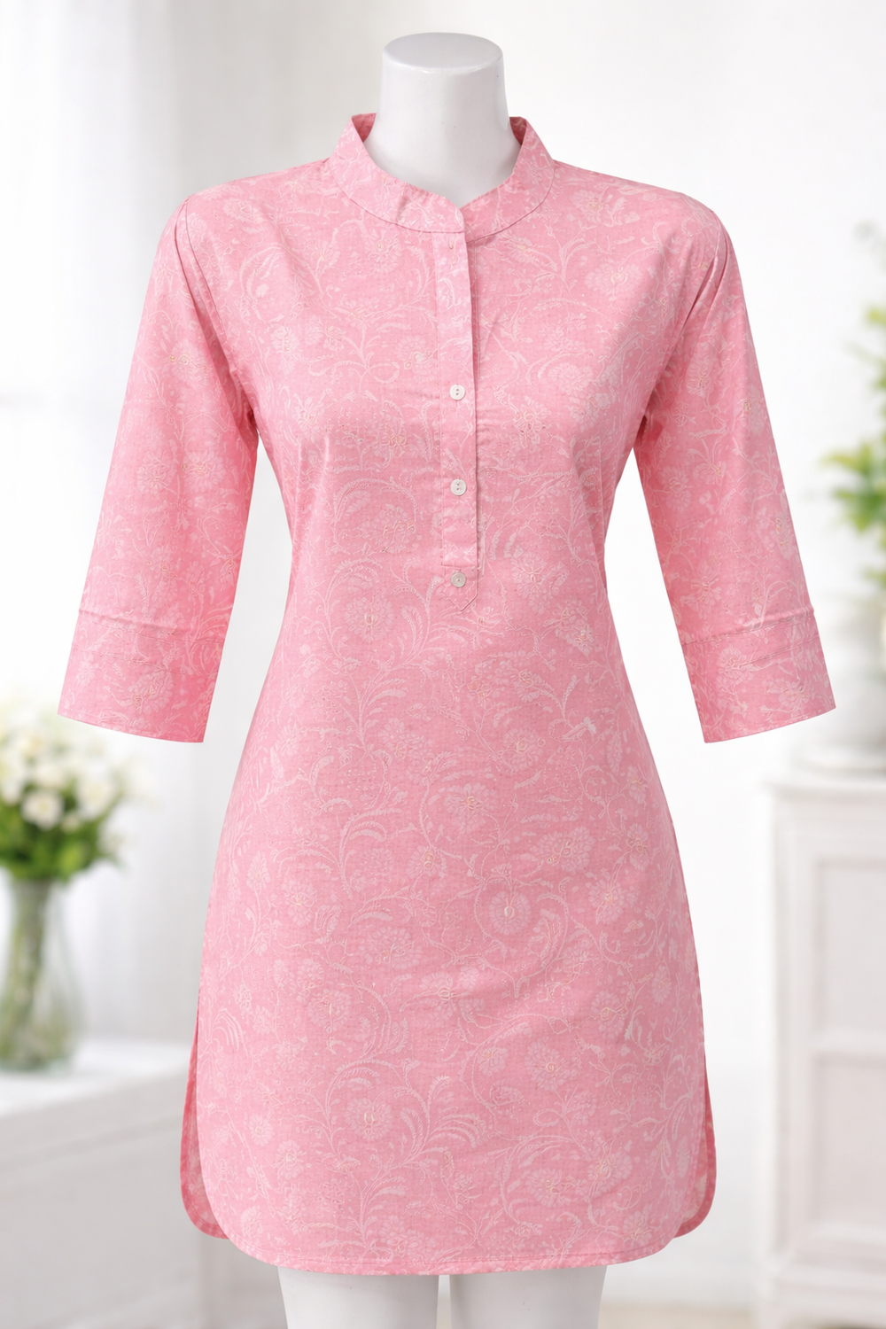 Blush Pink Printed Straight Kurti