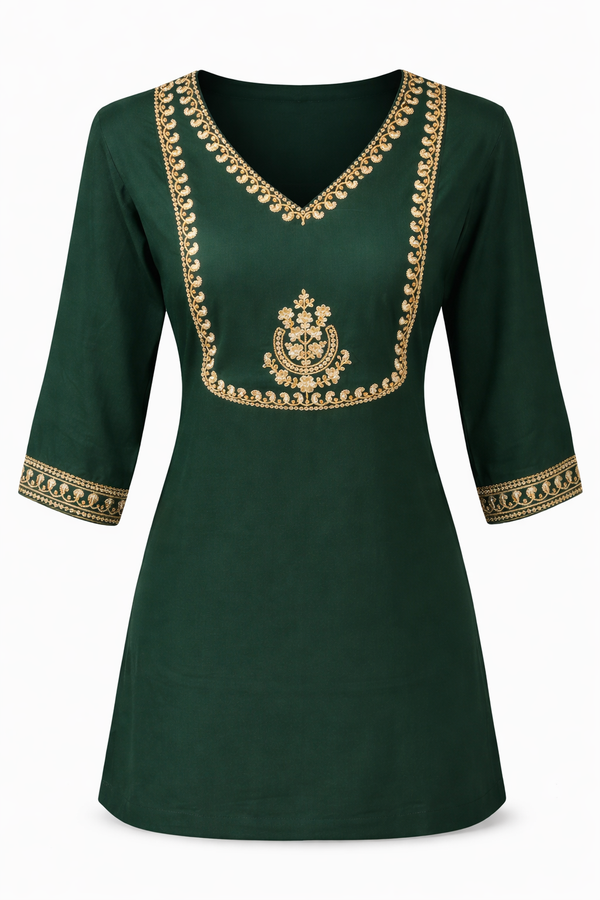 Emerald Green Embroidered Straight Kurti Secondary