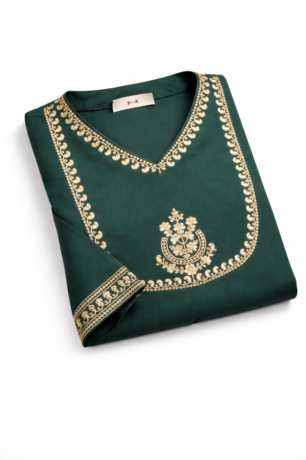 Emerald Green Embroidered Straight Kurti