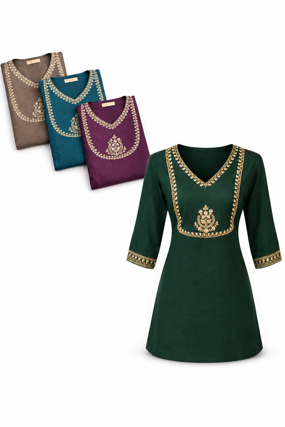 Emerald Green Embroidered Straight Kurti