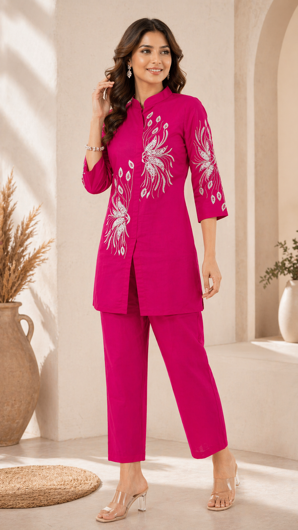 Royal Fuchsia Embroidered Kurta Set