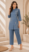 Dusty Blue Silver Leaf Kurta Set