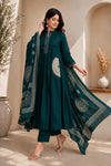 Royal Teal Ethnic Flared Suit Set with Dupatta