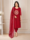 Elegant Wine Red Ethnic Suit Set with Dupatta