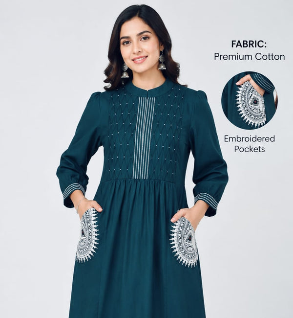 Royal Teal Ethnic Flared Suit Set with Dupatta Secondary