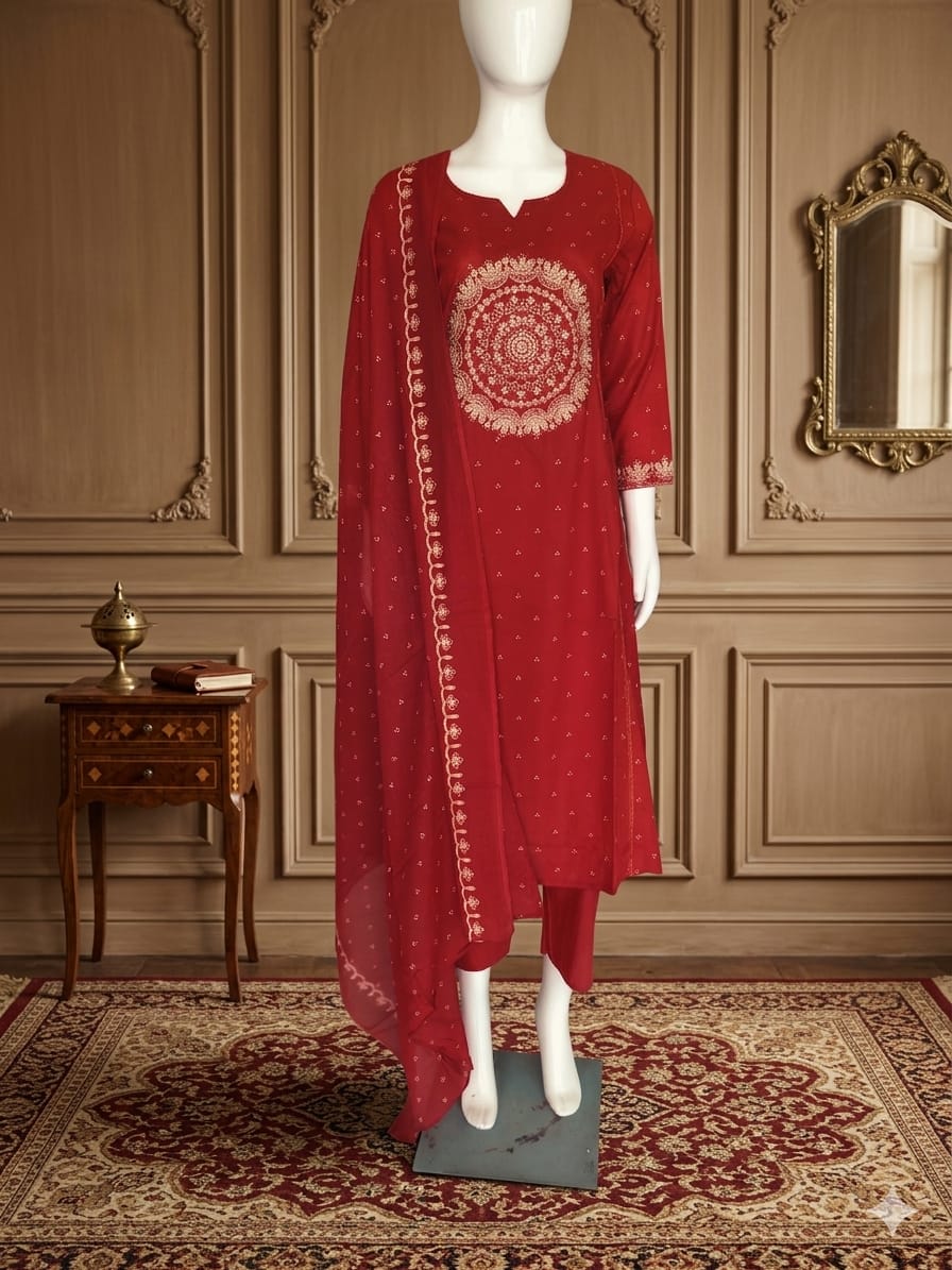 Elegant Wine Red Ethnic Suit Set with Dupatta