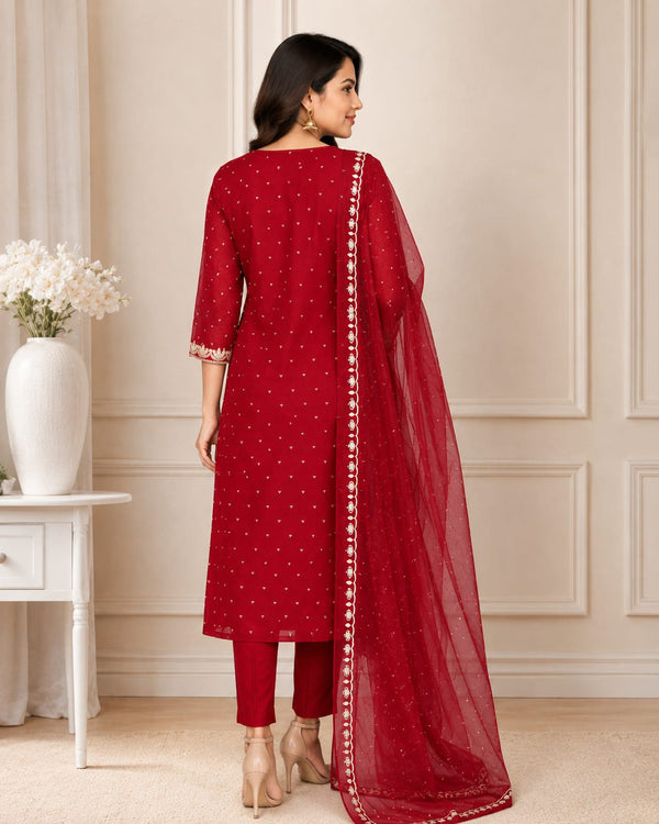 Elegant Wine Red Ethnic Suit Set with Dupatta Secondary