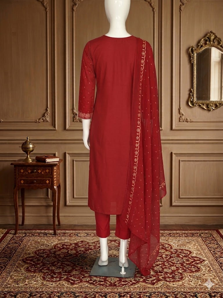 Elegant Wine Red Ethnic Suit Set with Dupatta