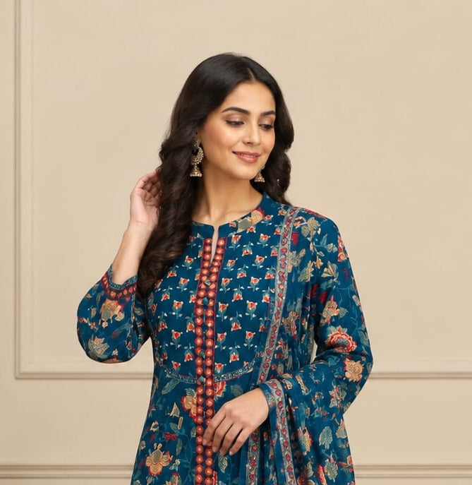 Royal Blue Printed Kurta Set