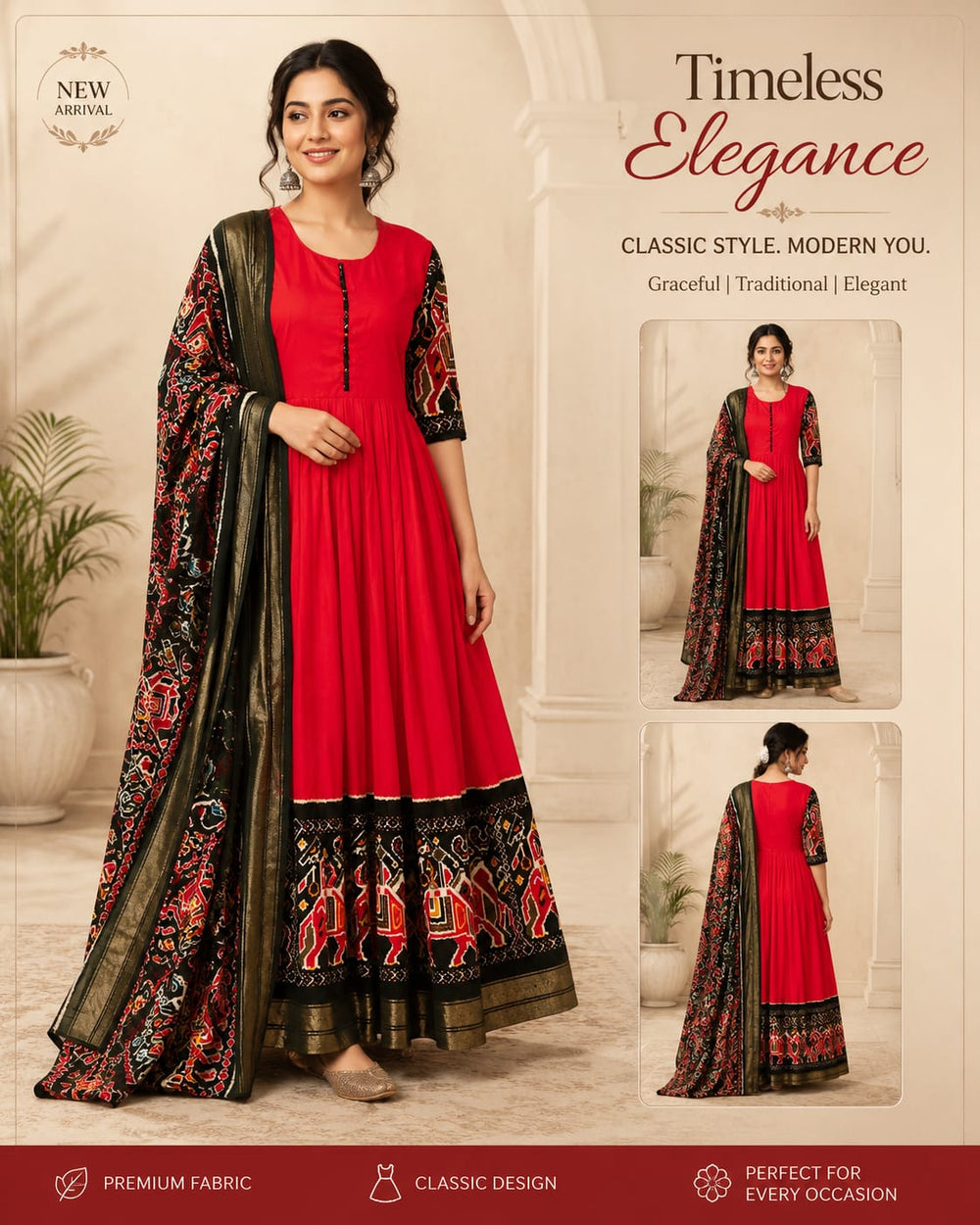 Women's Red Printed Anarkali Set with Dupatta