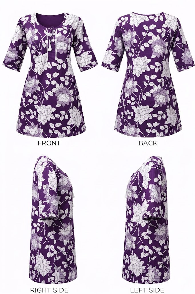 Royal Purple Floral Printed A-Line Kurti