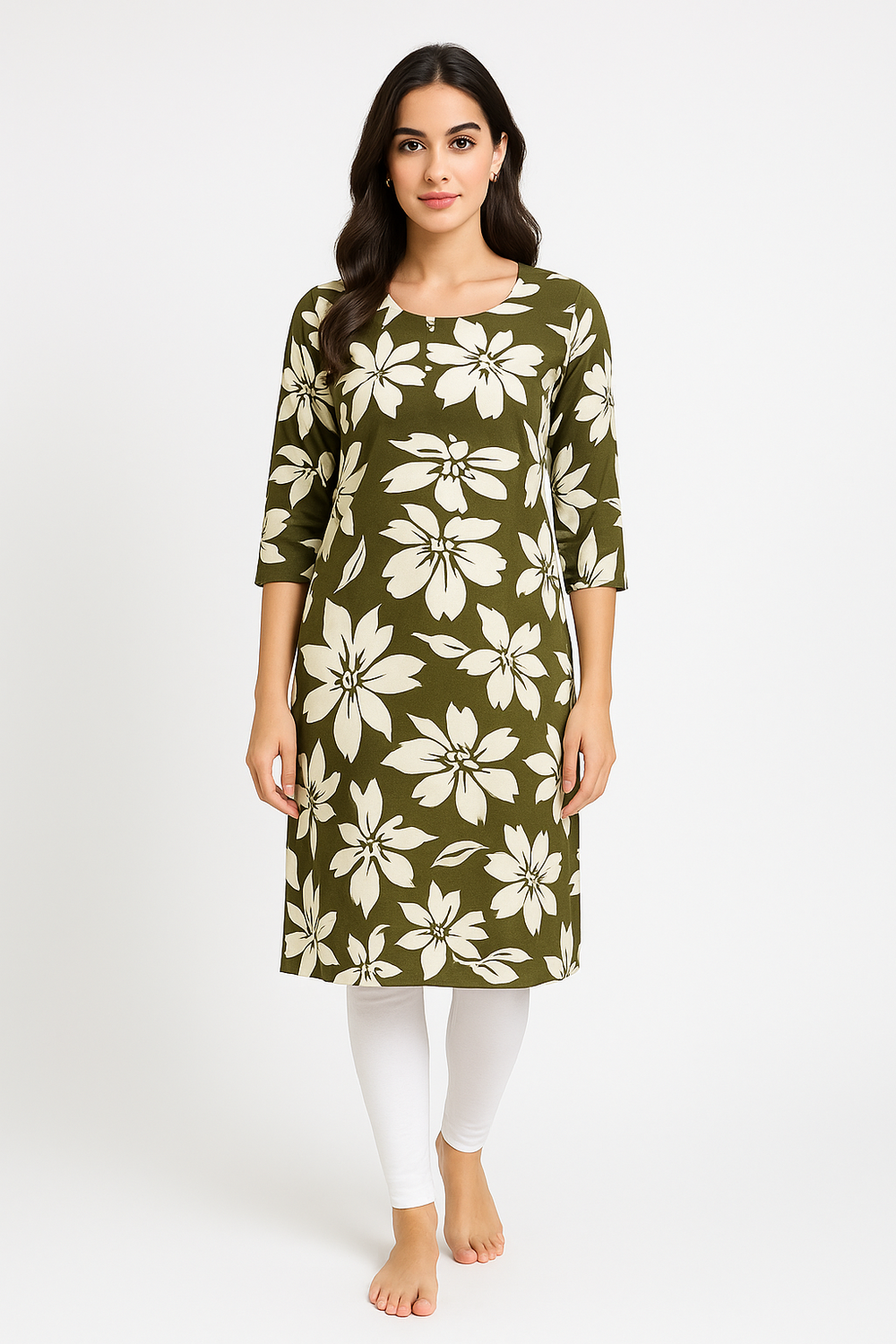 Women Floral Printed Kurti Combo Pack (Yellow & Olive Green) – Pack of 2