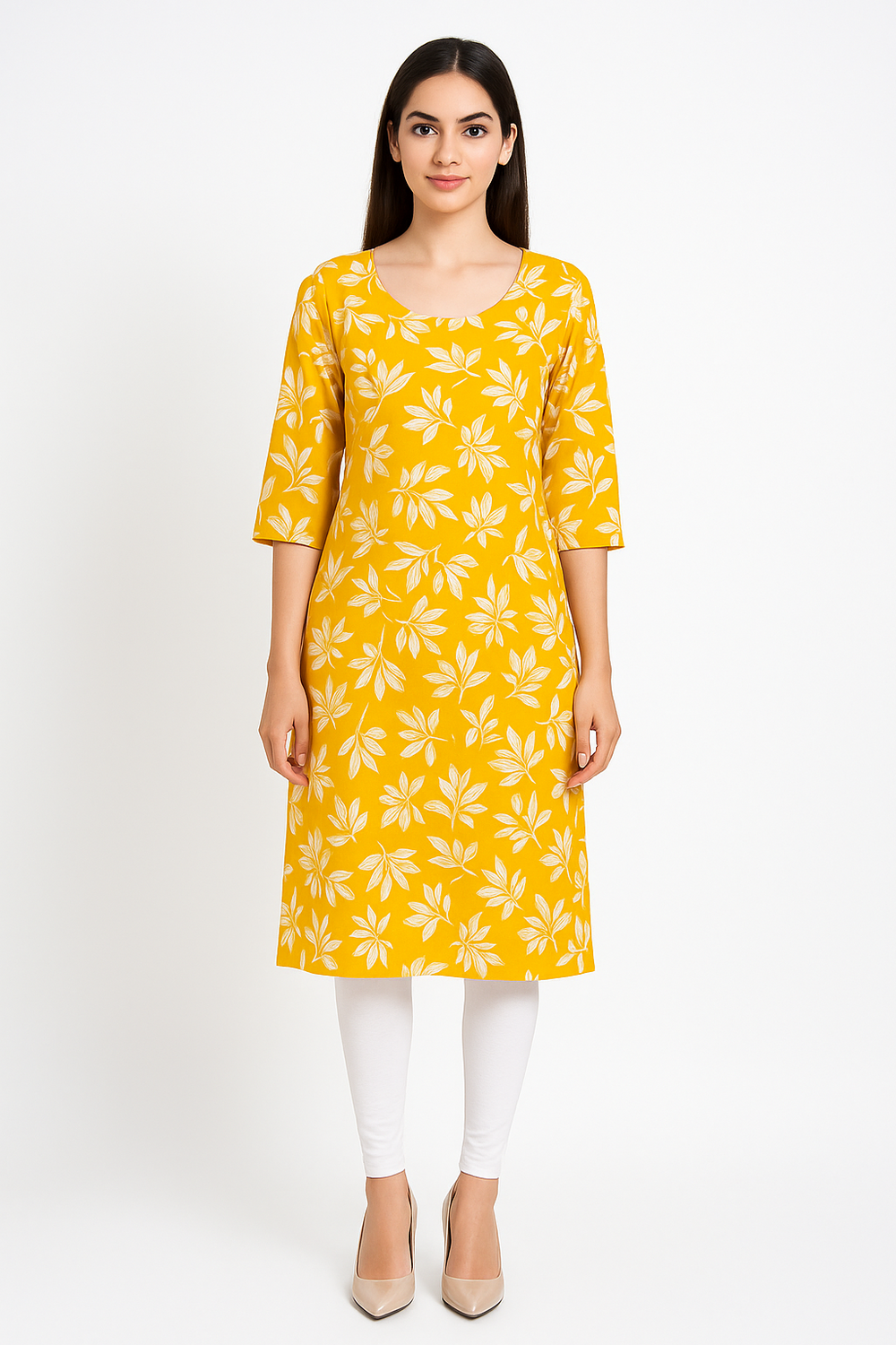 Women Floral Printed Kurti Combo Pack (Yellow & Olive Green) – Pack of 2
