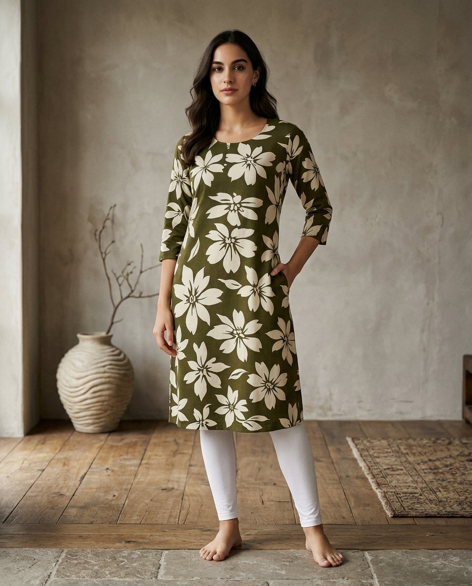 Evergreen Floral Straight Kurti
