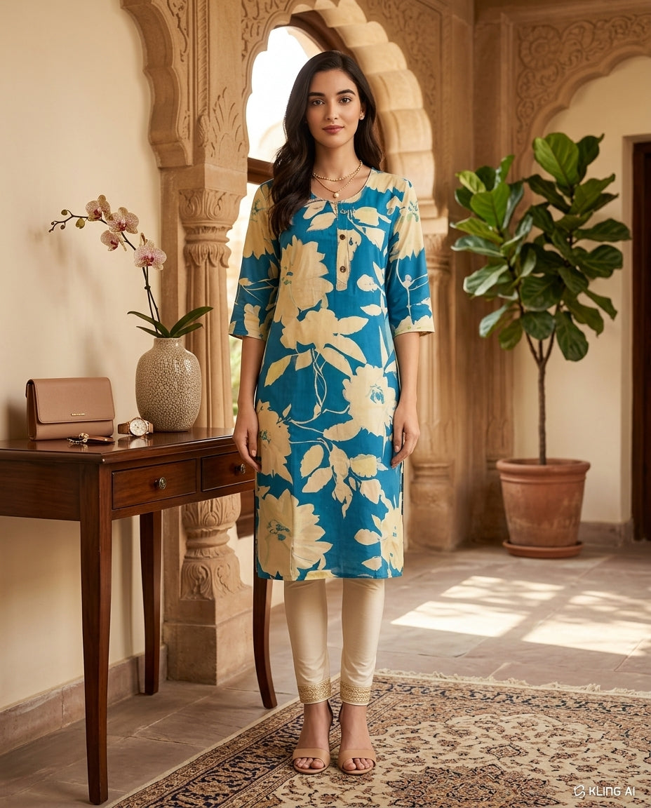 Sky Blue Blossom Kurti