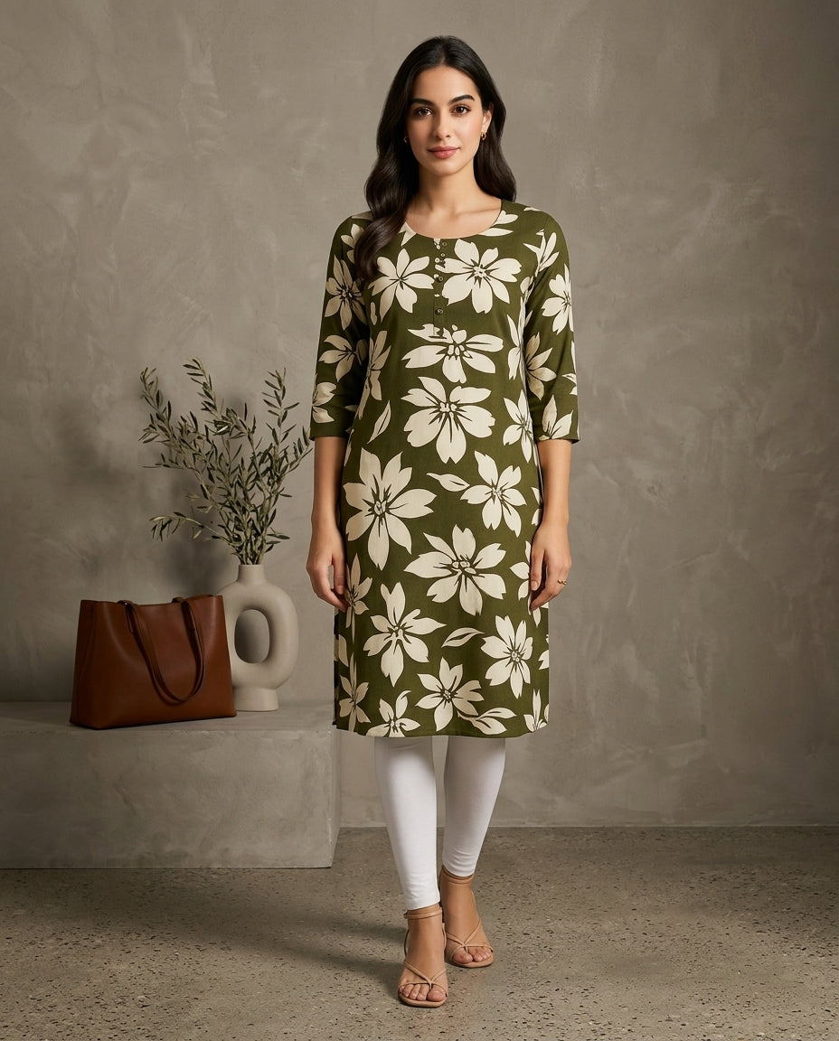 Evergreen Floral Straight Kurti