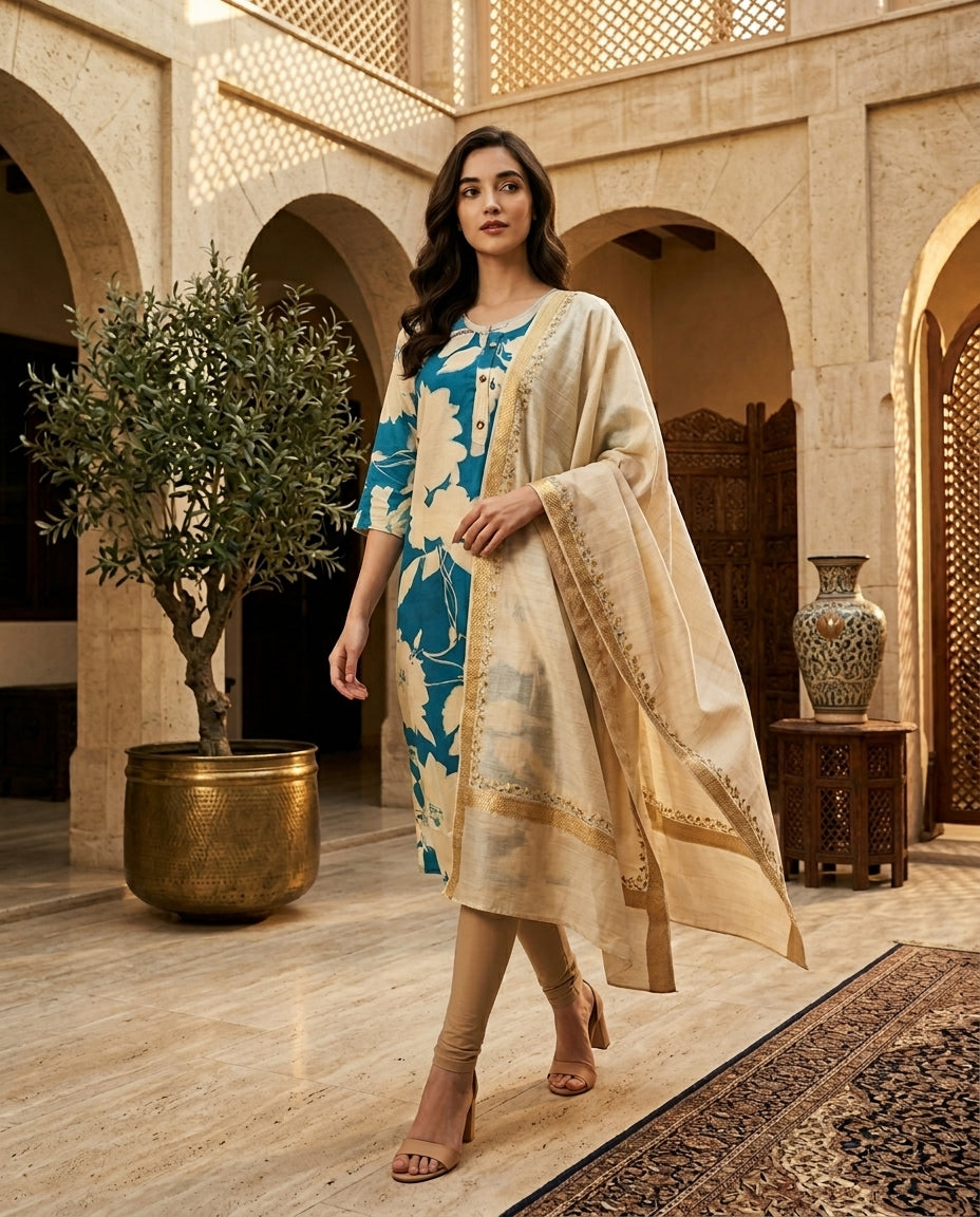 Sky Blue Blossom Kurti