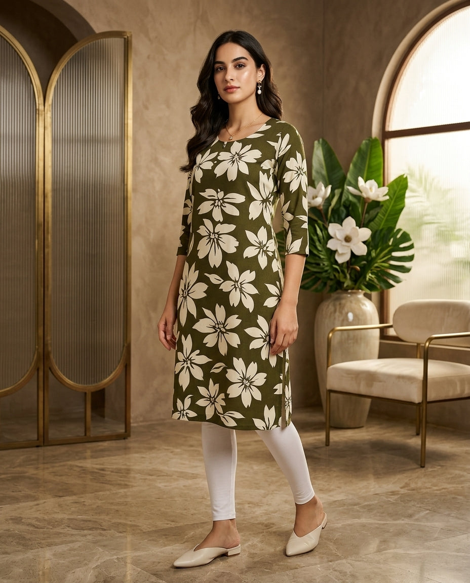 Evergreen Floral Straight Kurti